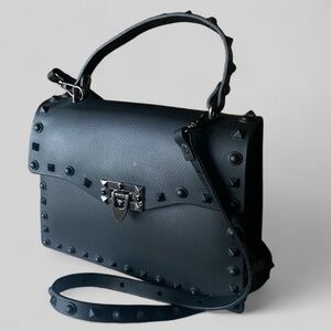 Rivet Jelly Tote Crossbody Shoulder Bag Tote Black Curved Handle  9.5” x 7.5…